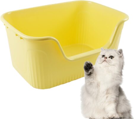 MUYG Large Cat Litter Box with High Sides,17.5"x15"x8.9" Open Top Cat Litter Pan Anti Splashing Non-Stick Litter Tray Low Entry Cat Litter Boxes Jumbo Kitty Litter Toilet Easy Clean for Cats(Yellow)