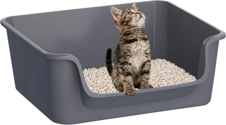 Cuddpaw Open-Top Large High Sides Cat Litter Box with Low Entrance, Suitable for Small and Elderly Cats, Anti-Splash, 19.8” x15.6”x7.3” for Indoor Use (Grey（Moon Gray）)
