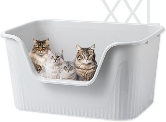 Vealind Extra Large Cat Litter Box 31''×21''×16'', Jumbo Litter Box for Big Cats or Multiple Cats, High Sided Litter Pan, Leak-Proof & Anti-Splashing, Easy Clean & Durable (Grey)