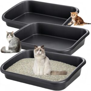Tlence 3 Pack Low Entry Cat Litter Box, 23" Open Top Pet Litter Pan for Kitten, Extra Large Senior Cat Travel Toilet, Shallow Potty Tray Boxes for Indoor Outdoor Frail Handicap Disabled Elderly Cats