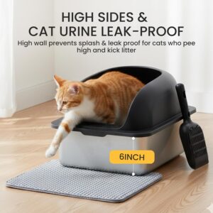 Alternative view of HealSmart Stainless Steel XL Cat Litter Box, Extra Large Cat Litter Box with Lid, High Sided Metal Litter Tray for Big Cats, Anti-Urine Leakage Non-Stick Easy Clean, Black
