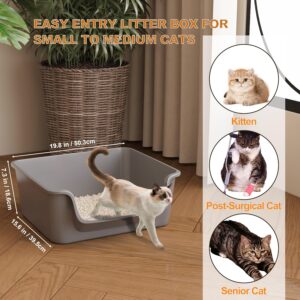Alternative view of Cuddpaw Open-Top Large High Sides Cat Litter Box with Low Entrance, Suitable for Small and Elderly Cats, Anti-Splash, 19.8” x15.6”x7.3” for Indoor Use (Grey（Moon Gray）)